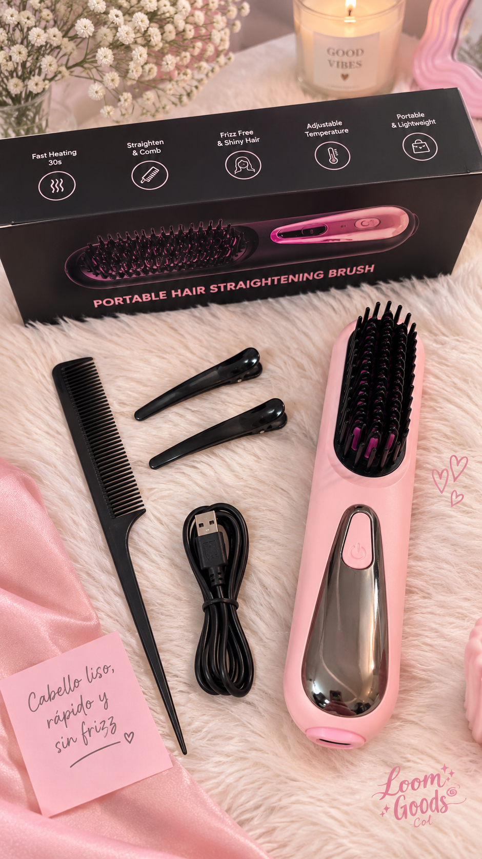 Cepillo Alisador Portátil Anti-Frizz