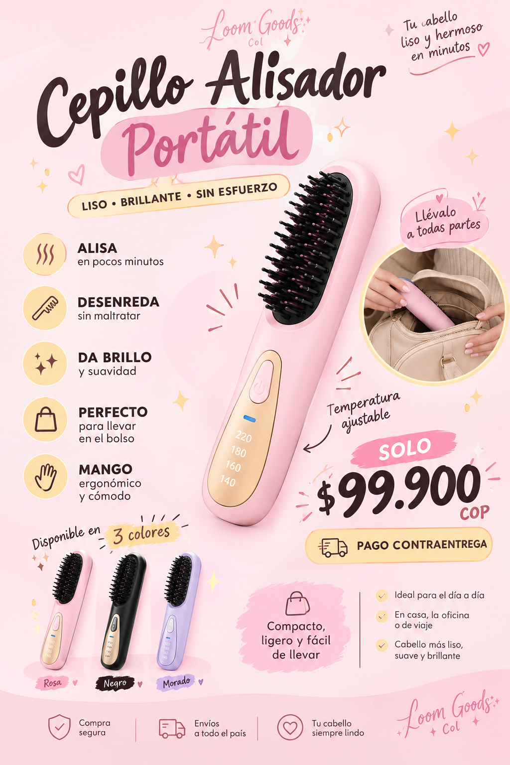 Cepillo Alisador Portátil Anti-Frizz